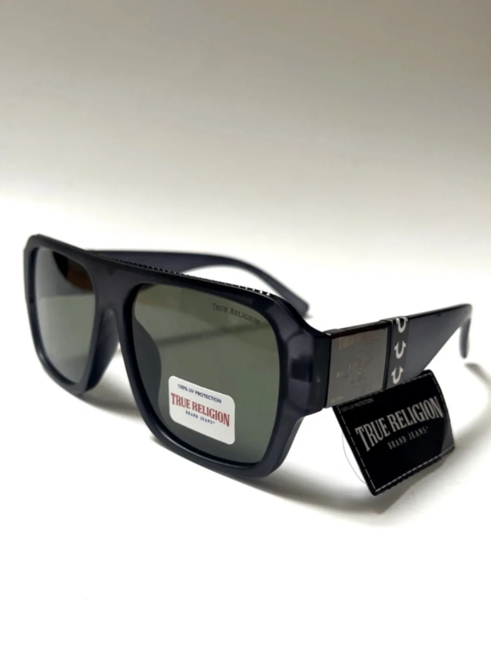 New TRUE RELIGION Aviator Sunglasses Oversized Acetate Frosted Gray Light Lens